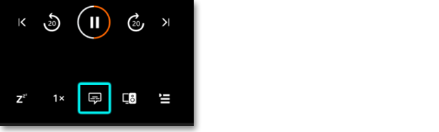 Image of the playback controls on the BBC Sounds mobile app with the speech bubble icon highlighted