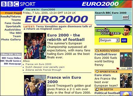 BBC Sport website - Euro 2000 screengrab