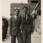 John Forbat aged 15 or 16 (on the left) nearer the end of the War outside West Kensington Court (on today's A4), where this story happened
