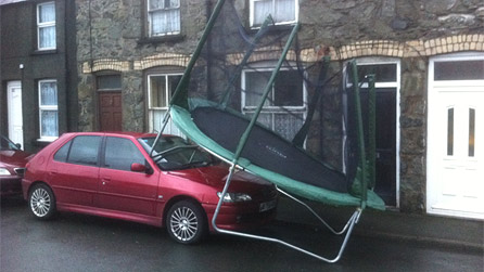 A flying trampoline spotted in Bala today by Dylan Vaughan Evans.