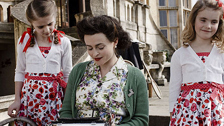 Enid Blyton, played by Helena Bonham Carter, with daughters Gillian (Sinead Michael) and Imogen (Ramona Marquez)