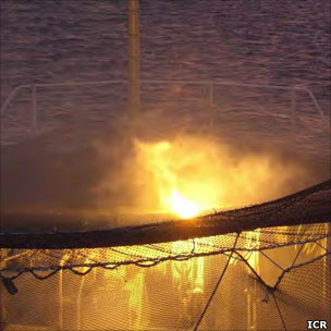 Flare on ship's deck