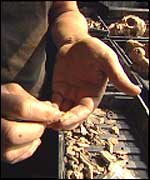 Mike Emery showing the flint artefact