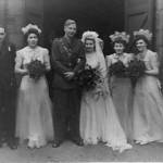 Wedding of Frank Yates and Peggy Bottom 10th December 1943 Left to right, Len Yates,Connie Hartley(Peggy's step sister), Frank, Peggy, Unknown bridesmaid, Mavis Paul
