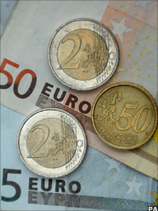 Euro coins and notes