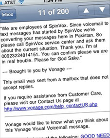 Spinvox message received by Jason Sewell