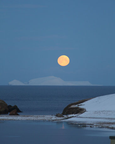 The moon setting over the island of Foula, courtesy of Anne Anderson.