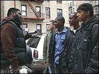 Mohammed chats to some local kids