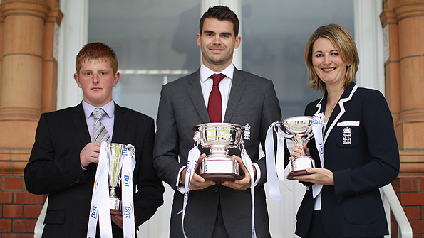 England disability cricketer of the year Callum Rigby, England men's player of the year James Anderson and England women's player of the year Charlotte Edwards