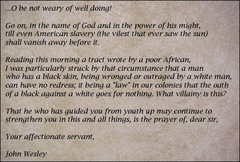 Part of letter from John Wesley to Wilberforce