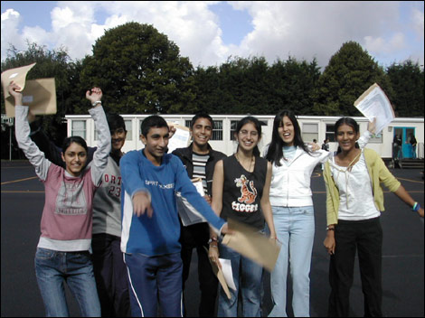 Rushey Mead School pupils with their GCSE results