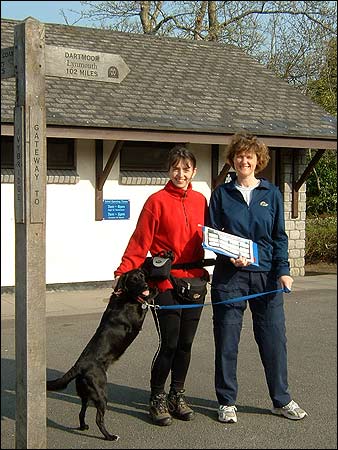 Liz Scott and Jo Bishop with Bella the dog
