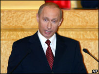 O presidente da Rússia, Vladimir Putin, durante discurso no Parlamento
