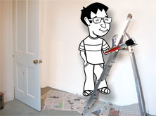 Khalid up a ladder painting