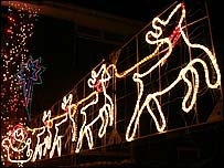 Santa and reindeer Christmas lights