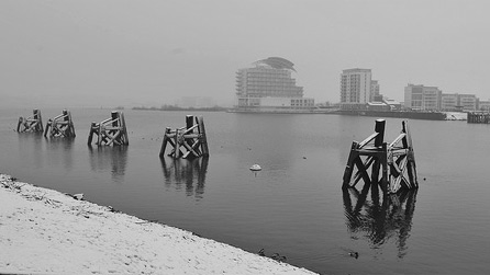 Cardiff Bay in the snow by Mike Fudge.