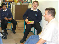 Students at Aynsley School talk to Kevin Woodhouse