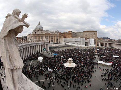 A general view of Saint Peter's square at the Vatican as Pope Benedict XVI celebrates a mass on Easter Sunday. 