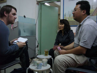 Meeting with the community leader and a translator.
