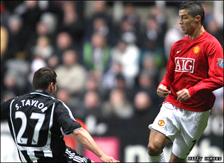 Steven Taylor and Cristiano Ronaldo 