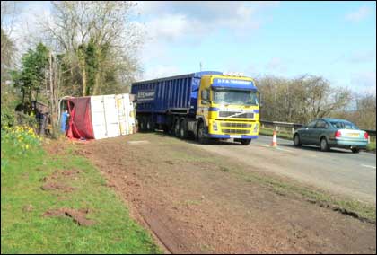 Crashed lorry on the A49 north of Hereford.