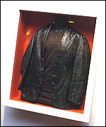 Lindsay Anderson's leather jacket in glass case
