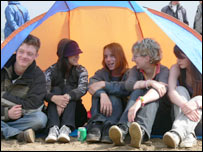 Waiting out the rain on the beach