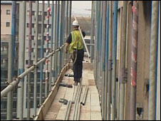 Scaffolder at work, Park Hill, Sheffield