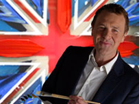 Phil Tufnell in front of his painting (photomontage)