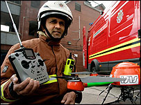 Vij with the latest piece of technology called 'Isis' 