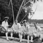 Norman (Tony) Page (left) and three British sailors somewhere in the South Pacific, March, 1941