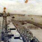HMS Implacable, aircraft carrier, entering Pearl Harbour October 1945.