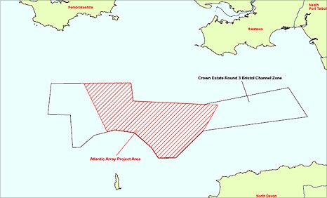 Map showing the area covered by the proposed new windfarm in the Bristol Channel.