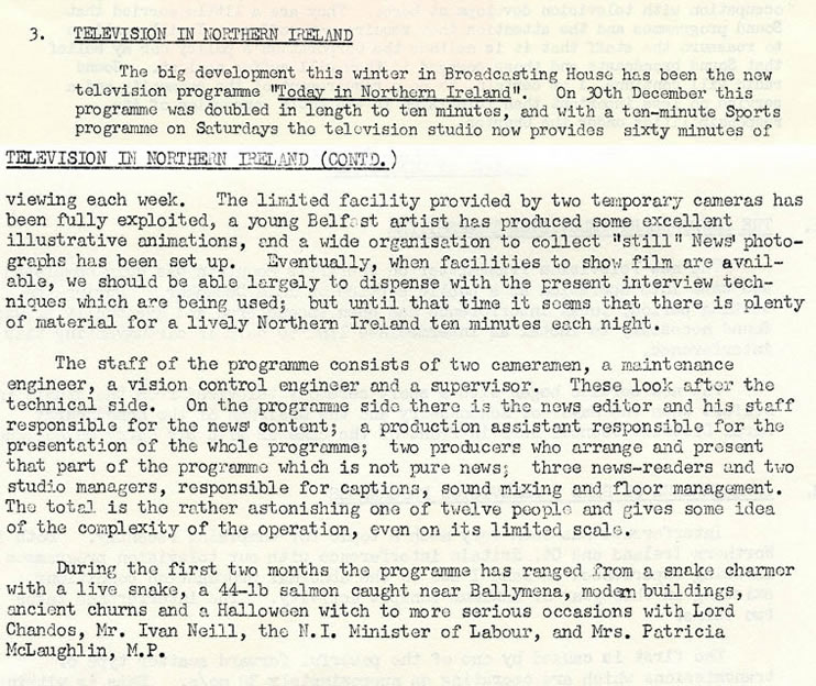BBC Northern Ireland Advisory Council Minutes, January 1958