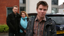 Kieran (Joe Dempsie) watched by parents John (Ben Daniels) and Ann (Fay Ripley)