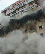 The tower collapsing