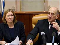 O primeiro-ministro de Israel, Ehud Olmert e a chanceler Tzipi Livni