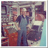 Photograph of Steve Jeffrey in the 1970's in a control room.