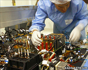 Engineer works on Hylas telecommunications payload