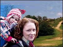 Mum and baby walking on the Malverns