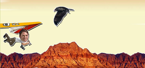 Steve Backshall in the game Deadly Dash 2, hang-gliding and avoiding a bird of prey