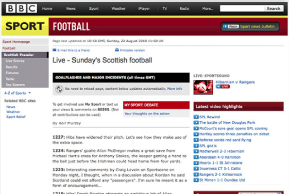 Live Football page screenshot