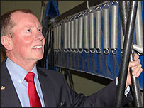 Tim Blake looks at a historic trampoline