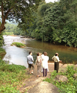 The group of writers near the river. Photo: India Wales Writers Chain