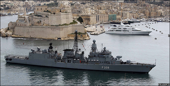 German frigate entering Valletta harbour, 25 Feb 11