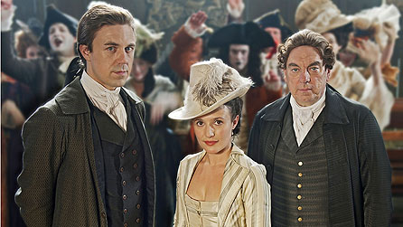 (L-R) Andrew Buchan as William Garrow, Lyndsey Marshal as Lady Sarah Hill and Alun Armstrong as John Southouse in Garrow's Law