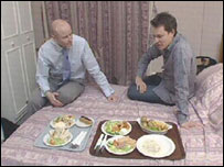 Jim Francis and Morland Sanders with hotel food