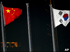 Флаги Южной Кореи и Китай