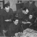 Picture of Margaret, in foreground with colleagues somewhere in England