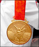 Zac Purchase in Tewkesbury with his Olympic gold medal